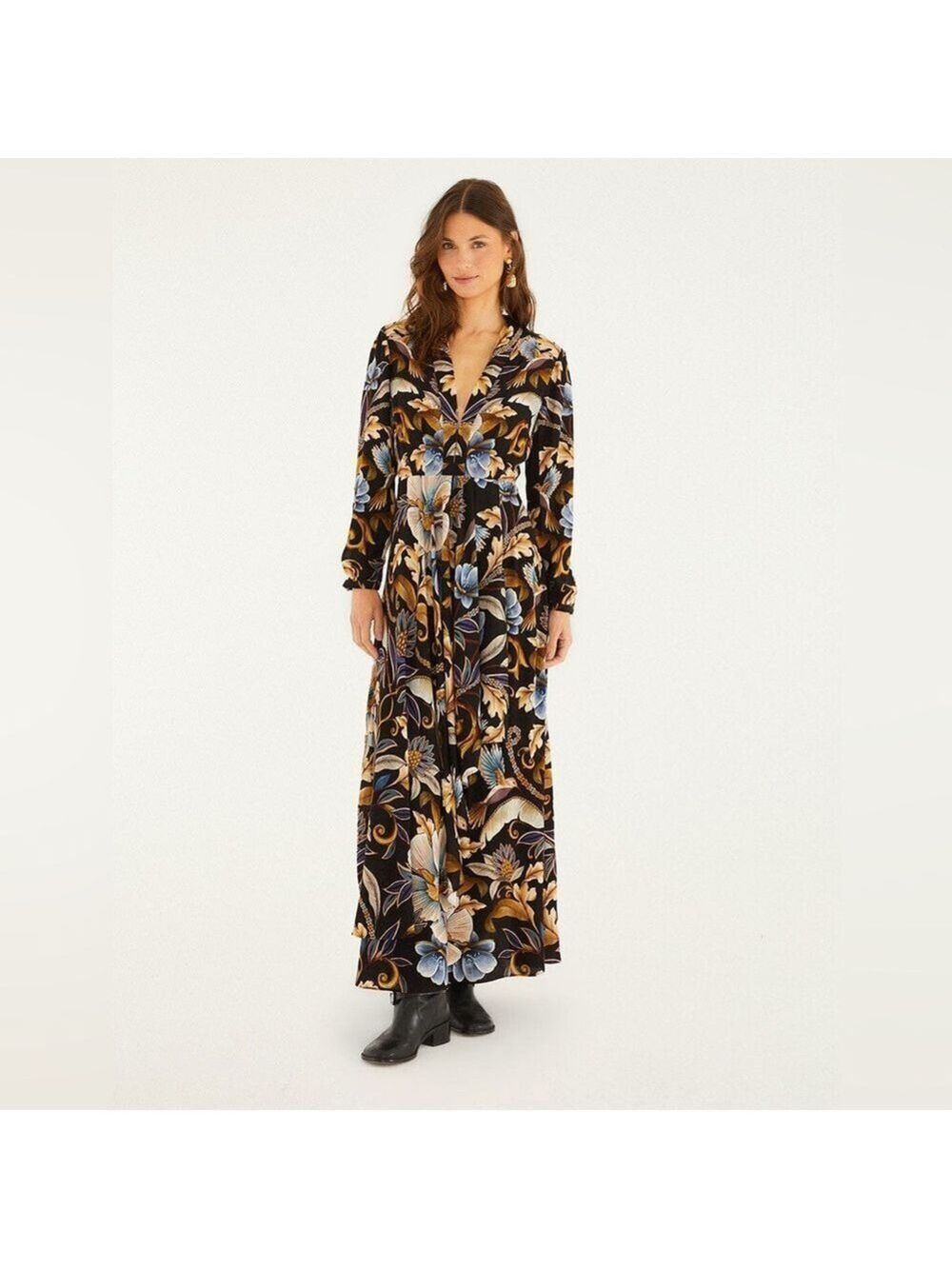 Farm Rio Black Snake Garden Maxi Dress